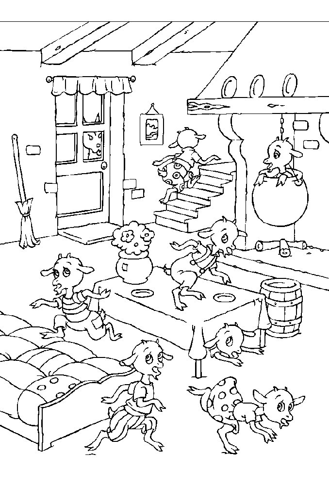 Wolf and the seven young kids Coloring Pages